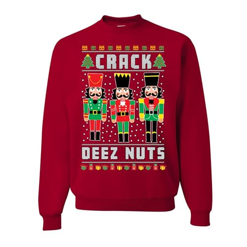 wild custom apparel C r a c k D e e z Nuts Ugly Christmas Sweater Crewneck Sweatshirt, Red, Large