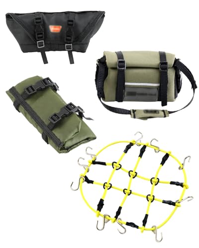 RCMYou RC Upgrade Parts for 1/18 TRX4M 1/24 Axial SCX24,Crawler Car Decoration Simulation Decoration Mini Luggage Net/Simulation Decorative Package,Luggage,Sleeping Bag(Pitch Green,Black)