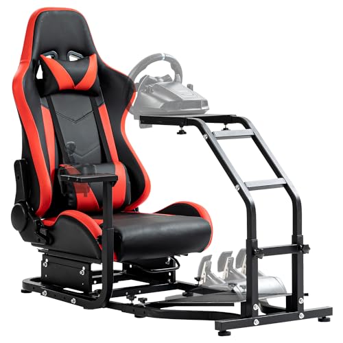 Supllueer Racing Simulator Cockpit with Racing Seat Fit for LogitechG29 G920 G923,ThrustmasterT248 T300RS TX F458 T128,Fanatec,Adjustable Sim Racing Cockpit Racing Wheel Stand No Wheel Pedal Shifter