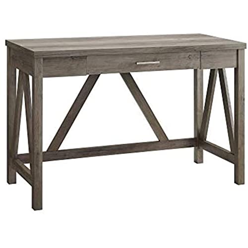 Walker Edison Rustic Farmhouse Wood Computer Writing Desk Home Office Workstation Small, 46 Inch, Grey