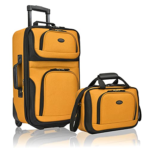 U.S. Traveler Rio Rugged Fabric Expandable Carry-on Luggage Set, Mustard , 2 Wheel