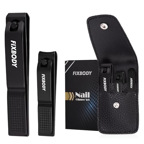 FIXBODY Nail Clipper Set – Black Stainless Steel Fingernails & Toenails Clippers & Nail File Sharp Nail Cutter, Stocking Stuffers for Men and Women, Thanksgiving, Christmas, Birthday Gifts for Him