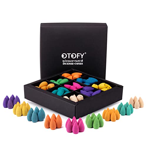 OTOFY 90 Pcs Backflow Incense Cones 9 Mixed Natural Scents 100% Natural Scents Waterfall Incense Rose Tulip Jasmine Lavender for Backflow Incense Holder -Fits All Backflow Incense Burners