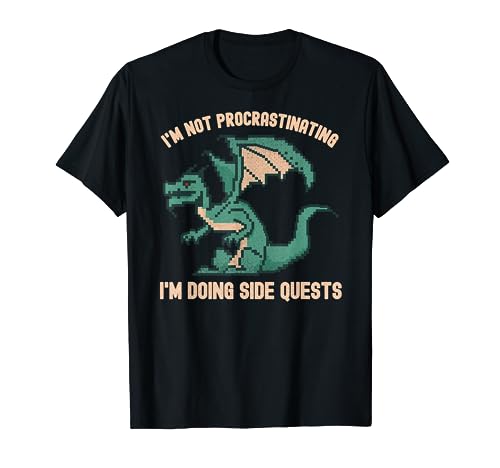 I'M NOT PROCRASTINATING SIDE QUESTS 8 Bit Pixel Dragon Gamer T-Shirt