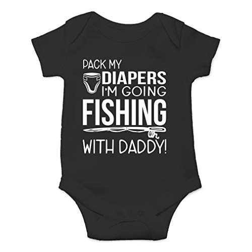 AW Fashions Pack My Diapers, I'm Going Fishing With Daddy - Dad Fishing Buddy - Cute One-Piece Infant Baby Bodysuit (12 Months, Black)
