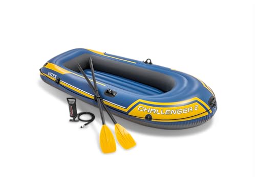 Intex 68367EP Challenger 2 Inflatable Boat Set: includes Deluxe 48in Boat Oars and High-Output Pump – Triple Air Chambers – Welded Oar Locks – 2-Person – 440lb Weight Capacity