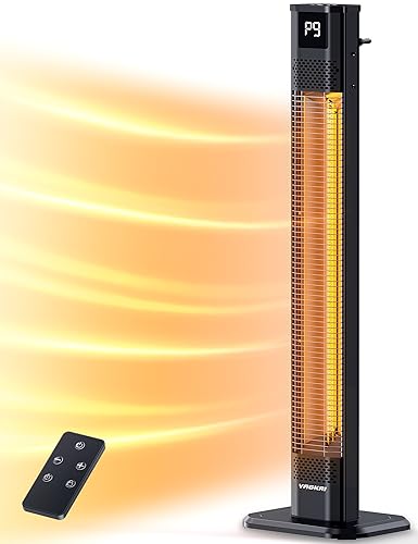 VAGKRI Outdoor Heaters, 1s Heating Carbon Infrared Patio Heaters With Remote, 9 Heat Levels, 24H Timer, IPX5 Waterproof, 42in Electric Space Heaters for Home, Office, Restaurant, Patio, and Garage