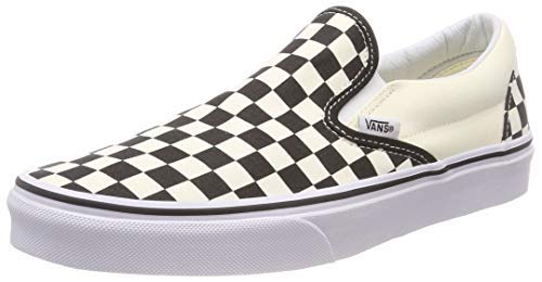 Vans Unisex Classic Slip-On, Black/Off White/Checkerboard, 8 Women/6.5 Men