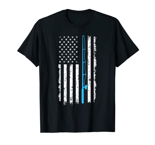 Vintage American Flag Fishing Rod Short Sleeve T-Shirt