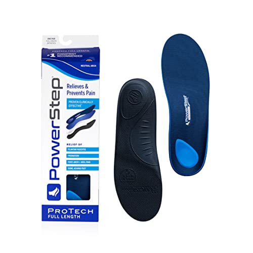 Powerstep ProTech Full Length Orthotic Insoles - Medical Grade Arch Support Inserts for Relieving Plantar Fasciitis + Heel Pain - Maximum Cushioning + ShockAbsorb Orthotics (M 14-15)