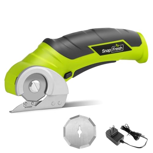 SnapFresh Cordless Electric Scissors, 4V Electric Mini Cutter, Carpet & Cardboard Cutter Tool with a Replacement Blade/Charger, Rotary Cutter for Cardboard Packages Leather Plastic （Green）