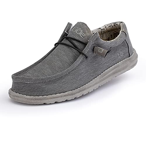 Hey Dude Men's Wally Stretch Carbon Size 8 | Men’s Shoes | Men's Lace Up Loafers | Comfortable & Light-Weight