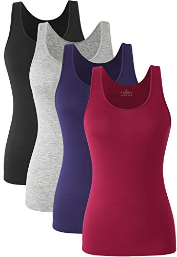 Orrpally Basic Tank Tops for Women Undershirts Tanks Top Lightweight Camis Tank Tops 4-Pack Black Gray Dark Blue Wine Red XXL