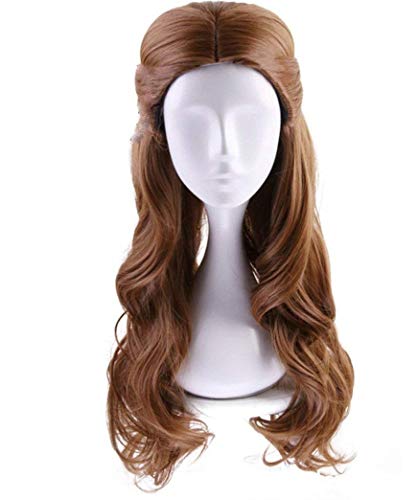 Deifor Long Brown Wavy Synthetic Hair with Braid Updo Buns Wig for Women Cosplay Wigs (Light Brown)
