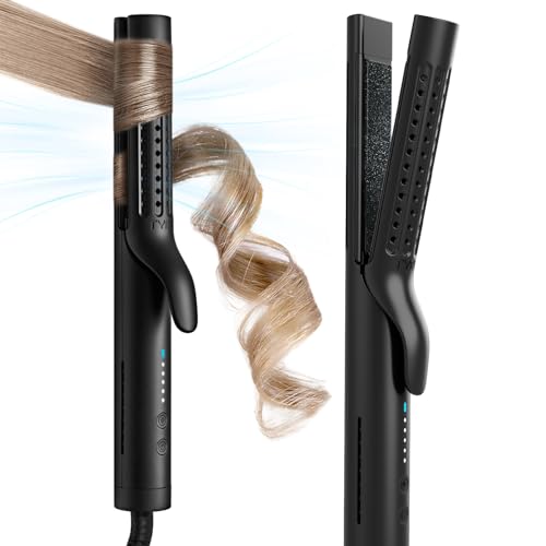 TYMO Airflow Curling Iron - Flat Iron Hair Straightener and Curler 2 in 1, Ionic Ceramic Hair Waver Curing Wand for Short Hair, Lightweight & Dual Voltage for Travel, Anti-Scald, 5 Temps