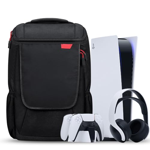BUBM Console Backpack with PS5, Large Capacity Travel Carrying Case for Sony PlayStation5 Console Digital Edition, Storage for Controller, Monitor,Headset,Game