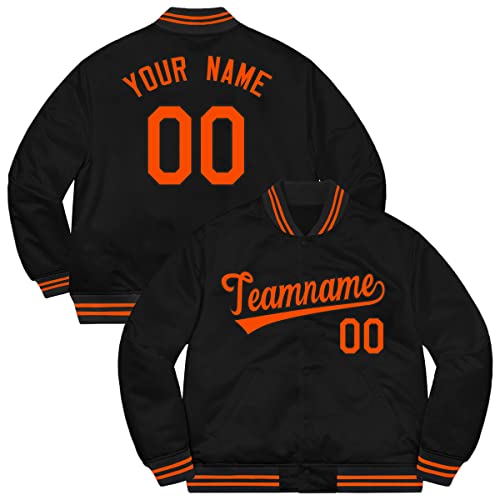 Custom Men’s Varsity Baseball Jacket Sportswear Coat Stitched Personalized Name Number, Black & Orange-25, One Size