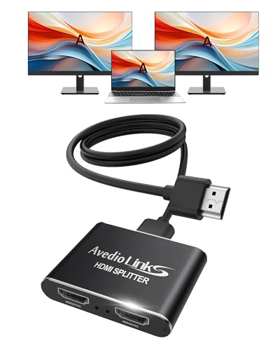 avedio links 4K@60Hz HDMI Splitter, 2 Way 1 in 2 Out HDMI Splitter with 4 ft HDMI Cable for Dual Monitors, 1x2 HDMI 2.0 Splitter Video Distributor Mirror Only,Support Full HD 1080P 3D HDCP 1.4(Black)