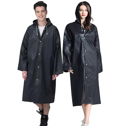 Cosowe Rain Ponchos for Adults Reusable, 2 Pcs Raincoats for Women Men with Hood (B-Adults Poncho-Black)