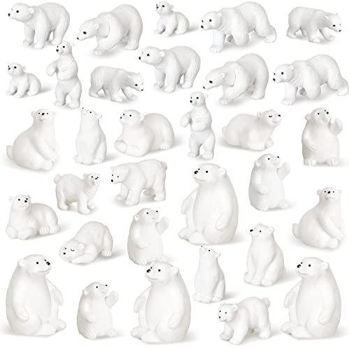 32 Pieces Polar Bear Animal Toy Figurines Set Realistic Polar Bears Family Kit Arctic Bear Miniature Doll Animal Diorama Educational Toy Cake Toppers Christmas Birthday Home Decoration