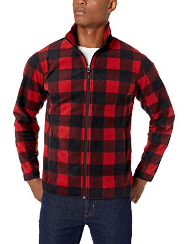 Amazon Essentials Men's Full-Zip Fleece Jacket (Available in Big & Tall), Black Red Buffalo Plaid, XX-Large
