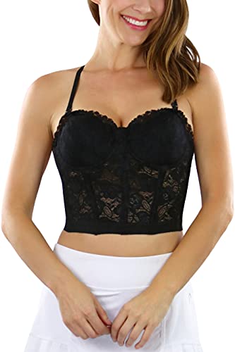 ToBeInStyle Low-Back Shaping Floral Lace Bustier - Black - 34C