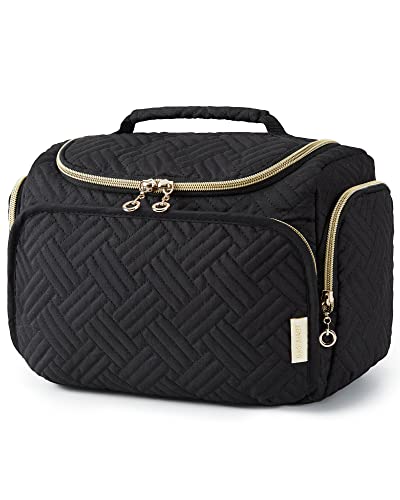 BAGSMART Travel Toiletry Bag, Large Wide-open Travel Bag for Toiletries, Makeup Cosmetic Travel Bag with Handle, Black-M
