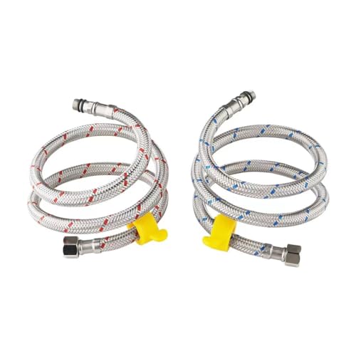 Klabb F18 32-Inch Long Bathroom Kitchen Faucet Connector Braided Stainless Steel Supply Hose 3/8-Inch Female Compression Thread x M10 Male Connector, x 2 Pcs (1 Pair)