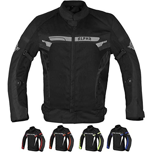 ALPHA CYCLE GEAR BREATHABLE BIKERS RIDING PROTECTION MOTORCYCLE JACKET MESH CE ARMORED (BLACK WIND, MEDIUM)
