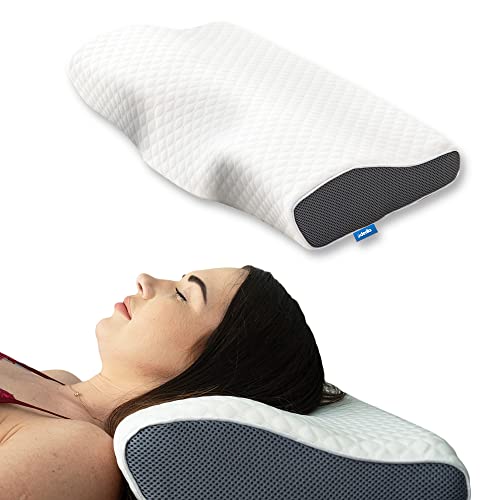 Derila Cervical Memory Foam Pillow | The Perfect Bed Pillows for Side, Back, Stomach Sleepers. Neck Contoured Support Improves Sleep. You Will Wake up Refreshed with & Shoulder Pain Relief, White