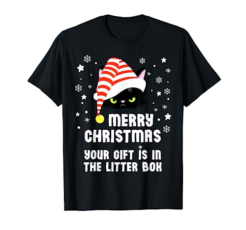 Merry Christmas Top Your Gift is in the Litter Box Cat Funny T-Shirt
