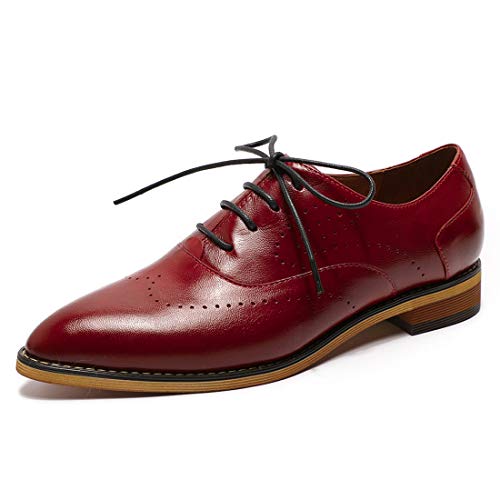 Mona flying Women's Leather Lace-up Oxfords Pointed Toe Brogue Formal Shoes for ladis Women