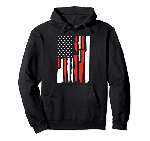 American Flag Sous Chef Knife Illustration Cook Life Print Pullover Hoodie