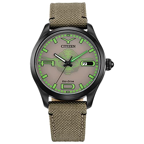 Citizen Eco-Drive Men's Star Wars Yoda 'Judge me by my size, do you?' Black IP Watch, Cordura Strap, Luminous, 42mm (Model: BM6839-06W)