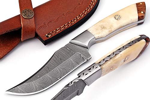 SHINY CRAFTS | Handmade Forged Knife,Fixed Blade Knife,Full Tang Skinner Knife,Hunting Knife,Bushcraft knife,D2 core 1080 Steel Knife,San Mai Pattern,Bowie knife,Camping Knife,Damascus Knife,Knife with Wood / G10 Handle,Premium Leather Sheath Included (HK-18)