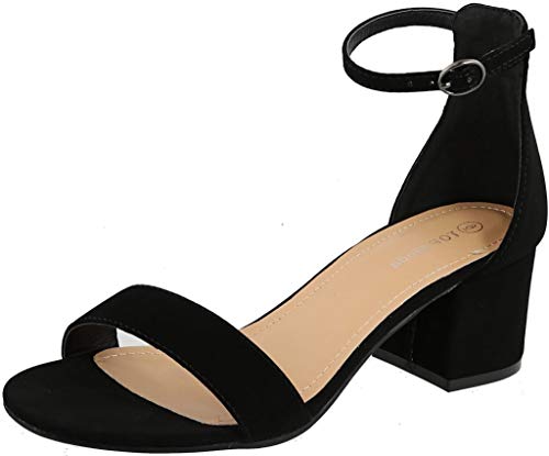 Over the Toe Strap Ankle Wrap Strap Heel Open Toe Block Heel 2' Low, Black, 8.5