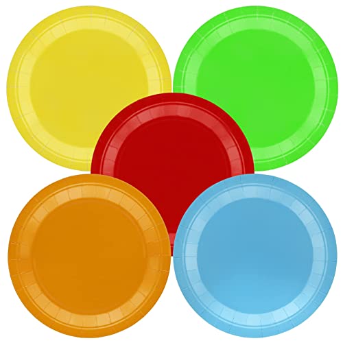 hapray 50 PCS 9' Disposable Paper Plates for Dinner and Dessert, Colorful Party Supplies Pack, for Birthday Baptism Baby Shower Valentines Day Gifts for Kids Classroom