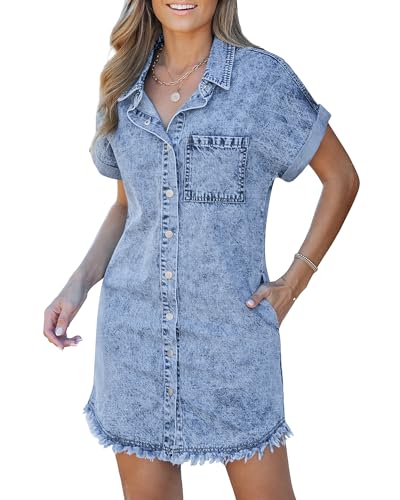 luvamia Jean Dress Mini Denim Dress Spring Homecoming Blue Summer Dresses for Women 2024 Casual Country Concert Outfit Short Dresses for Women Casual Size Medium Size 8 10