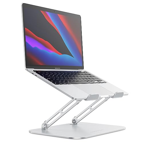 OMOTON Adjustable Laptop Stand, Ergonomic Aluminum Laptop Holder Riser with Cooling Function, Compatible with MacBook Pro/Air, Dell, HP, Lenovo and All Laptops (11-16 inch), Silver