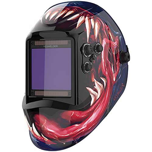 YESWELDER Large Viewing Screen 3.93'X3.66' True Color Solar Power Auto Darkening Welding Helmet, 4 Arc Sensor Wide Shade 4/5-9/9-13 for TIG MIG Arc Weld Grinding Welder Mask LYG-M800H-VM