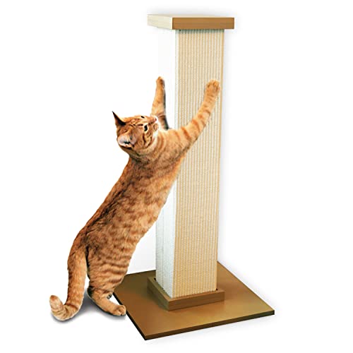 SmartCat Ultimate Scratching Post – Beige, Large 32 Inch Tower - Sisal Fiber, Simple Design - For All Cats