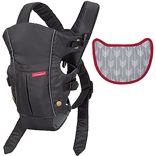 Infantino Swift Classic Carrier with Pocket - 2 Ways to Carry Black Carrier with Wonder Bib & Essentials Storage Front Pocket, Adjustable Back Strap, 1-Piece
