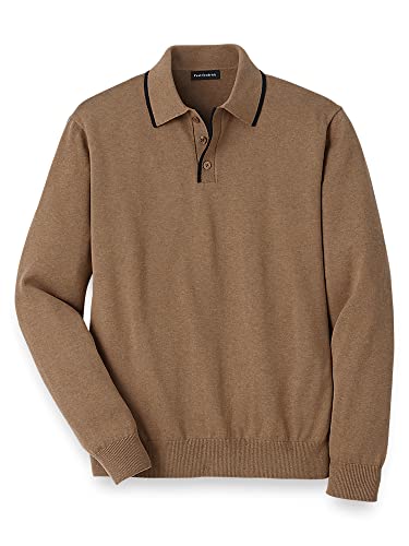 Paul Fredrick Men's Cotton Three Button Polo, Size Medium Camel
