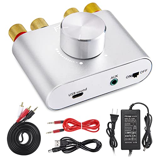 Facmogu F900S Mini Bluetooth 5.0 Power Amplifier 80W+80W, Wireless Stereo Hi-Fi Digital Audio Receiver with 12V 5A Power Supply, 2 Channel w/AUX USB BT Input - Silver (2023 Upgraded Version)