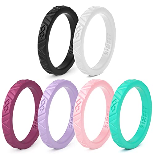 Rinfit Silicone Wedding Rings for Women - Soft, Stackable & Thin Silicone Ring Women - Rubber Wedding Bands Women- U.S. Design Patent Pending - SetF, Size 6