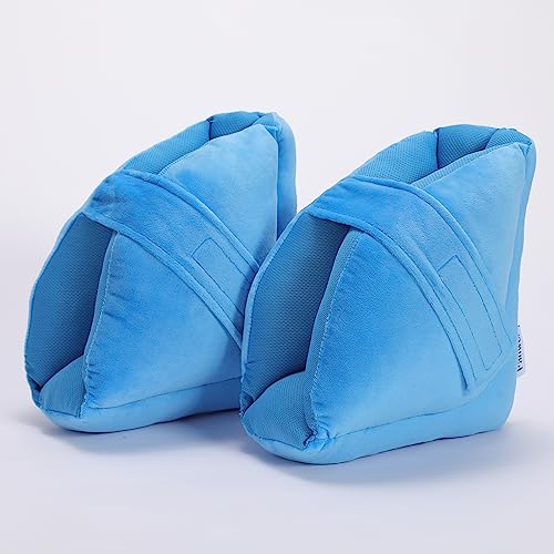 Fanwer Heel Protectors for Pressure Sores - Foot Suppot Pillow, Heel Cushions for Heel Pain Relief, Bedsores, Pressure ulcers, Decubitus ulcers, Bedridden, Plantar Fasciitis, Neuropathy, 2 Pcs, Blue