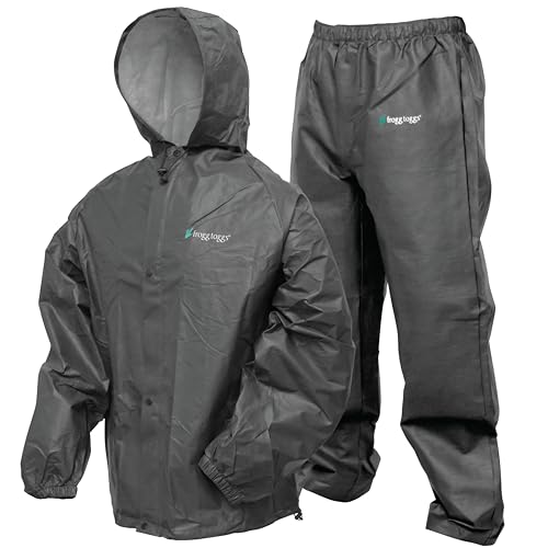 FROGG TOGGS Men's Pro Lite Rain Suit, Waterproof, Breathable, Dependable Wet Weather Protection, Carbon Black, Medium-Large