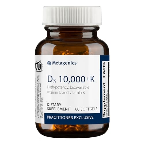 Metagenics Vitamin D3 10,000 IU with Vitamin K2 - Vitamin D Supplement for Healthy Bone Formation, Cardiovascular Health, and Immune Support - 60 Count
