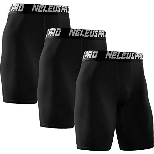 NELEUS Men's 3 Pack Athletic Compression Short,6028,Black,US M,EU L