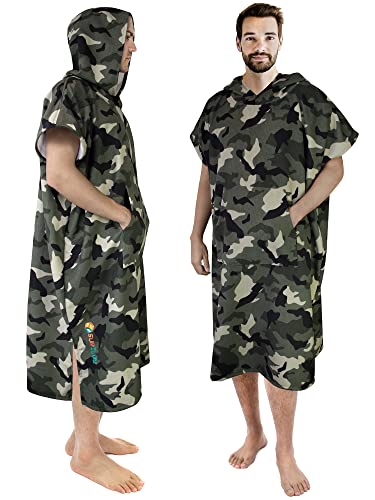 SUN CUBE SUNCUBE Surf Poncho Changing Robe with Hood, Quick Dry Microfiber Wetsuit Changing Towel for Surfing Beach Swim Outdoor Sports Men, Absorbent Wearable Towel Cover Up with Pocket, Camo Green
